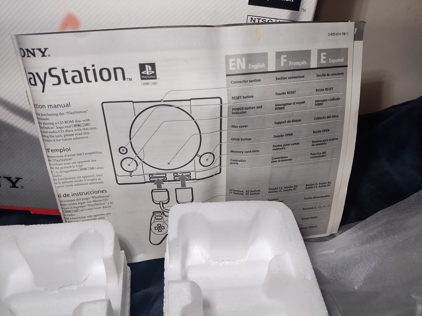 Empty Playstation 1 Console System Box, Foam, Protector & Manual Only PS1