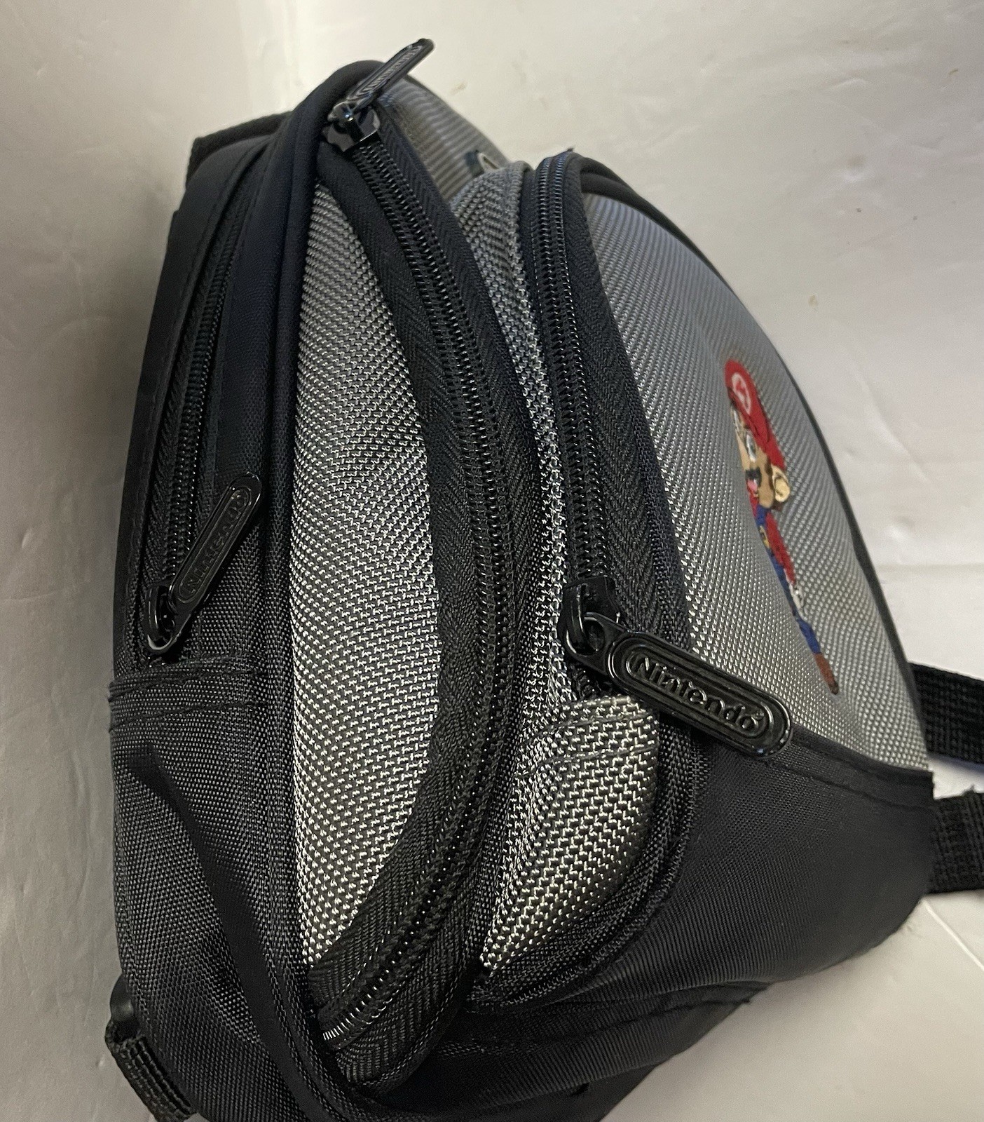 Nintendo Gray and Black Mini Backpack with Embroidered Mario