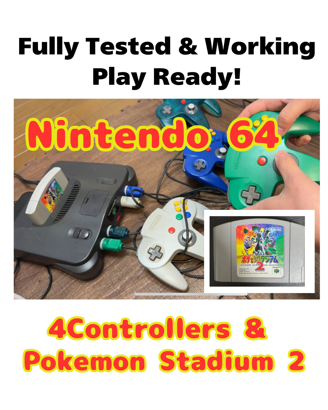 Nintendo 64 Console Bundle – 4 Controllers & Pokémon Stadium 2!- Fully Tested!