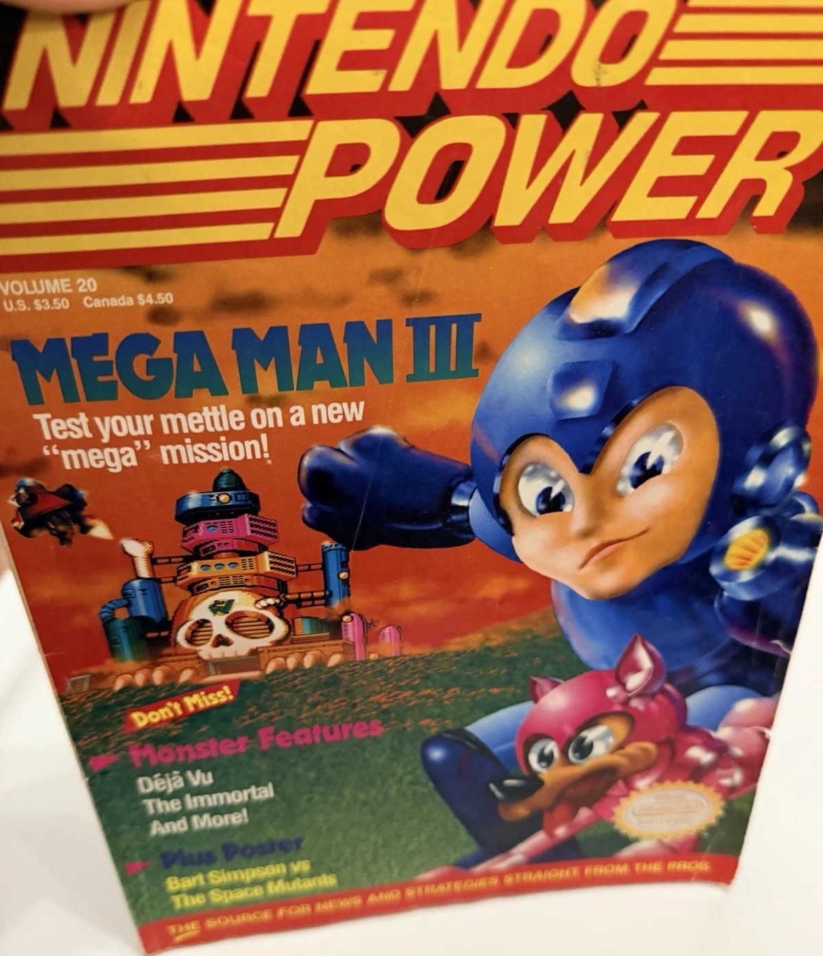 Nintendo Power Vol 20 Mega Man III 3 1991 w/ Bart Simpson Poster ATTACHED!