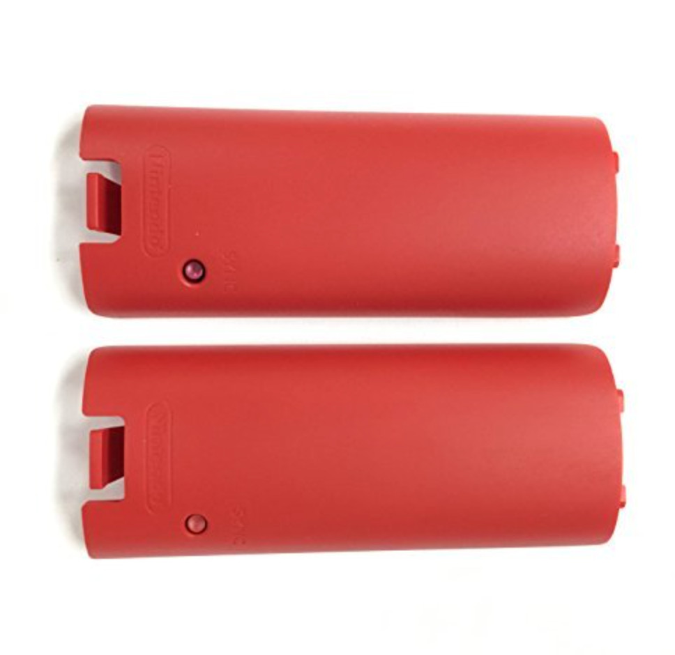 2x Genuine OEM Nintendo Wii Remote Replacement Back Battery Door Cover Red Sync