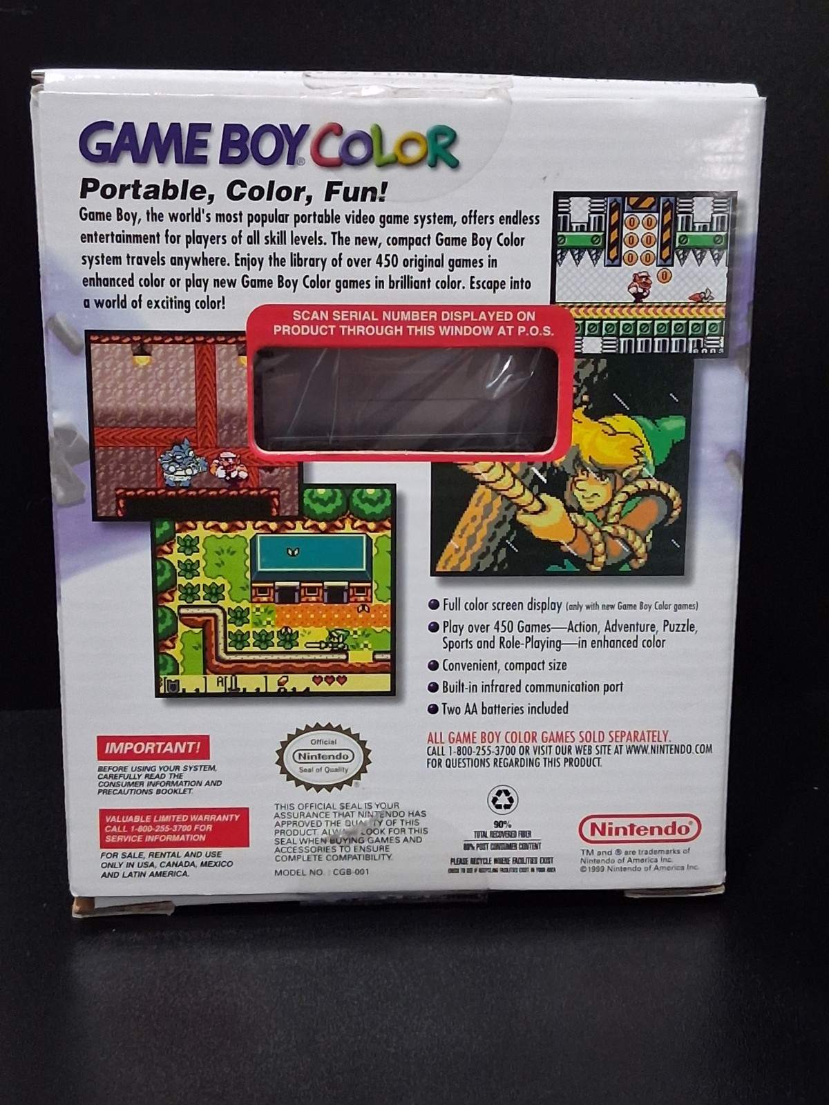 GameBoy Color Atomic Purple Complete In Box Manual CIB W/ GB Golf Cartridge GBC