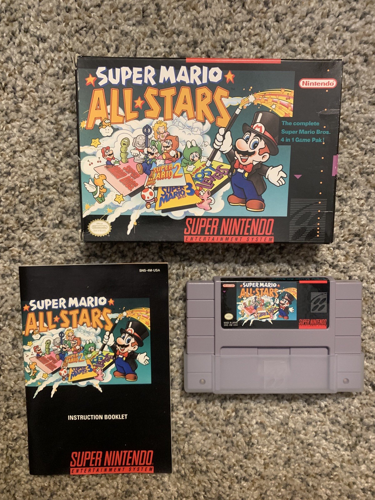 Super Mario All Stars (SNES 1993) CIB Box Game Manual Authentic Very Good Cond!