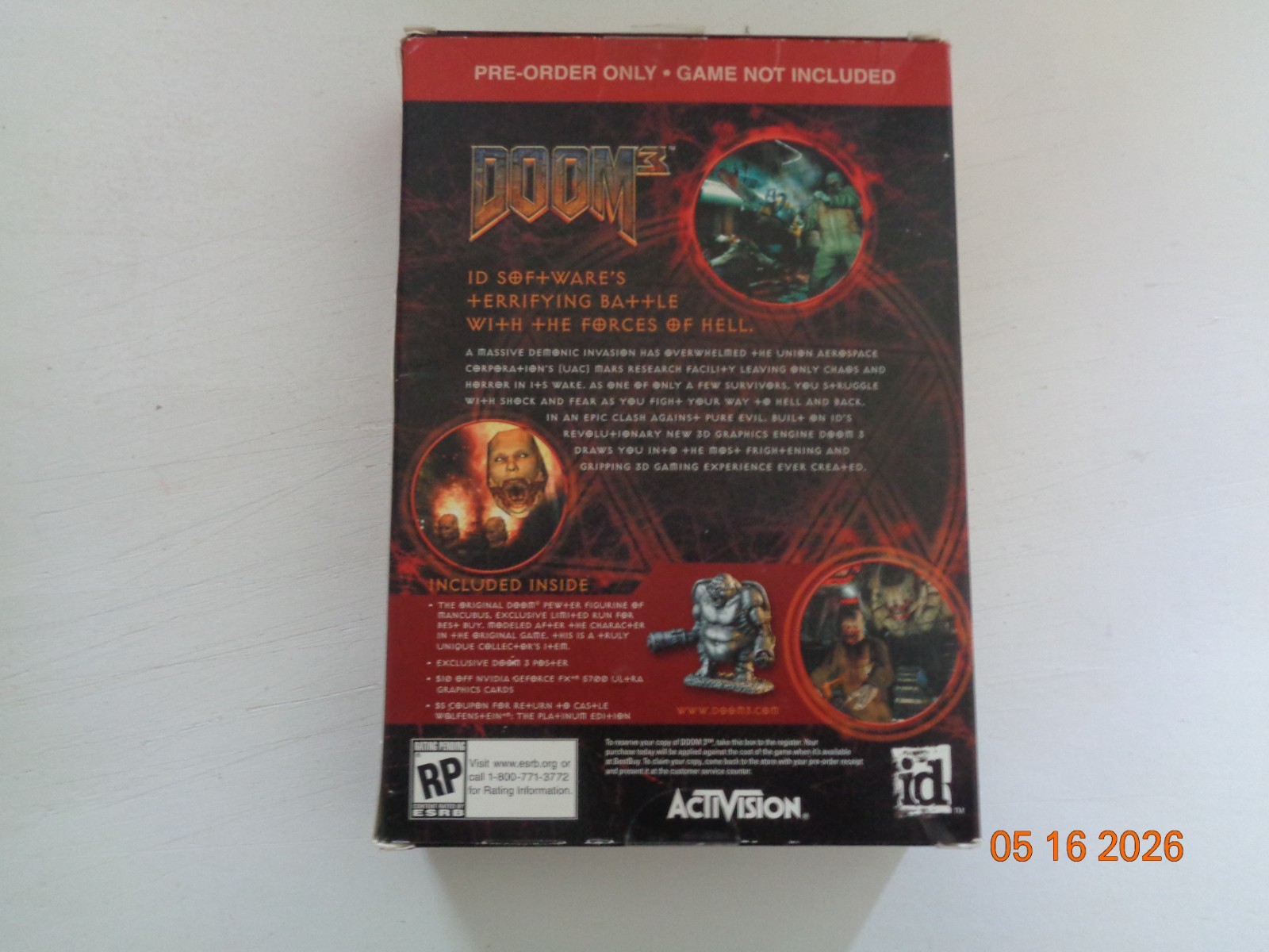Doom 3 Preorder Promo PC Big Box Game ID Software and More
