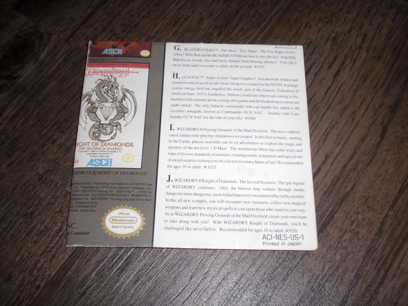 Wizardry Knight of Diamonds Nintendo NES COMPLETE CIB Box Game Cart Insert NM