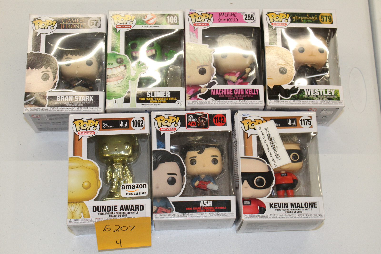 Lot of 7 Funk Pop Figures New Dundie Awark, Slimer, Westley, Machine Gun Kelley