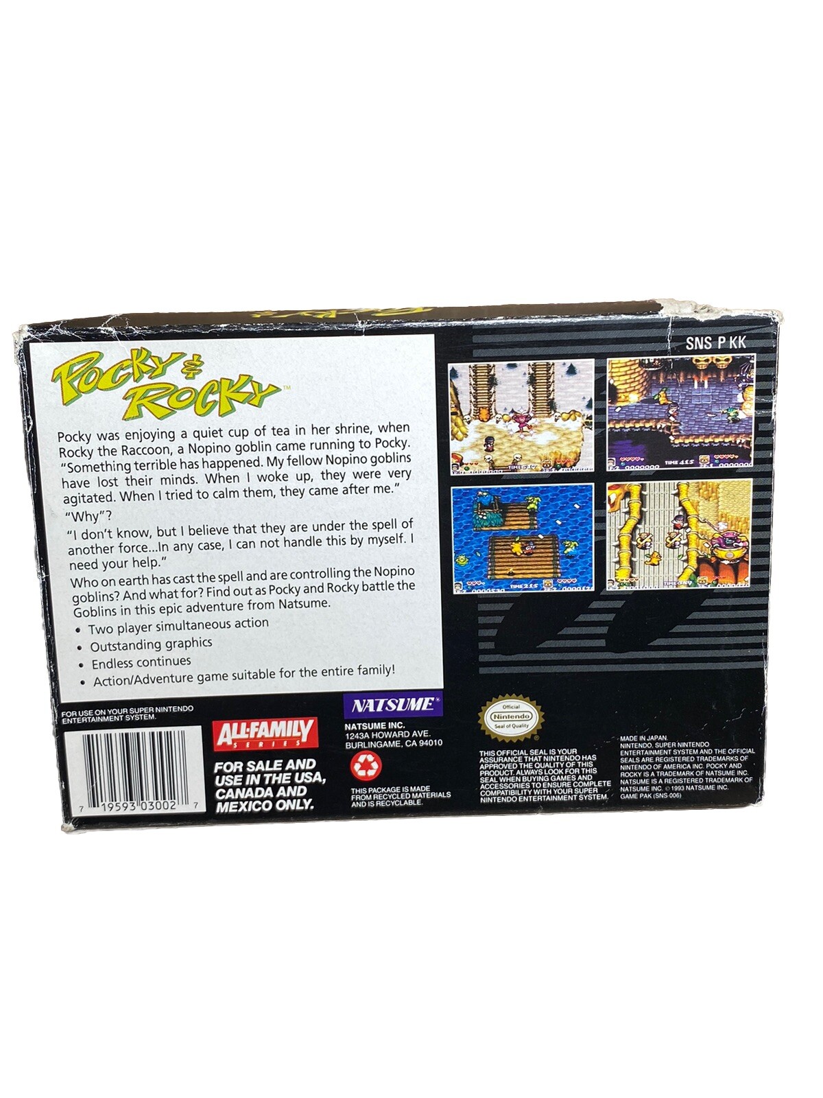 Pocky & Rocky Super Nintendo SNES Natsume Box With Insert ONLY