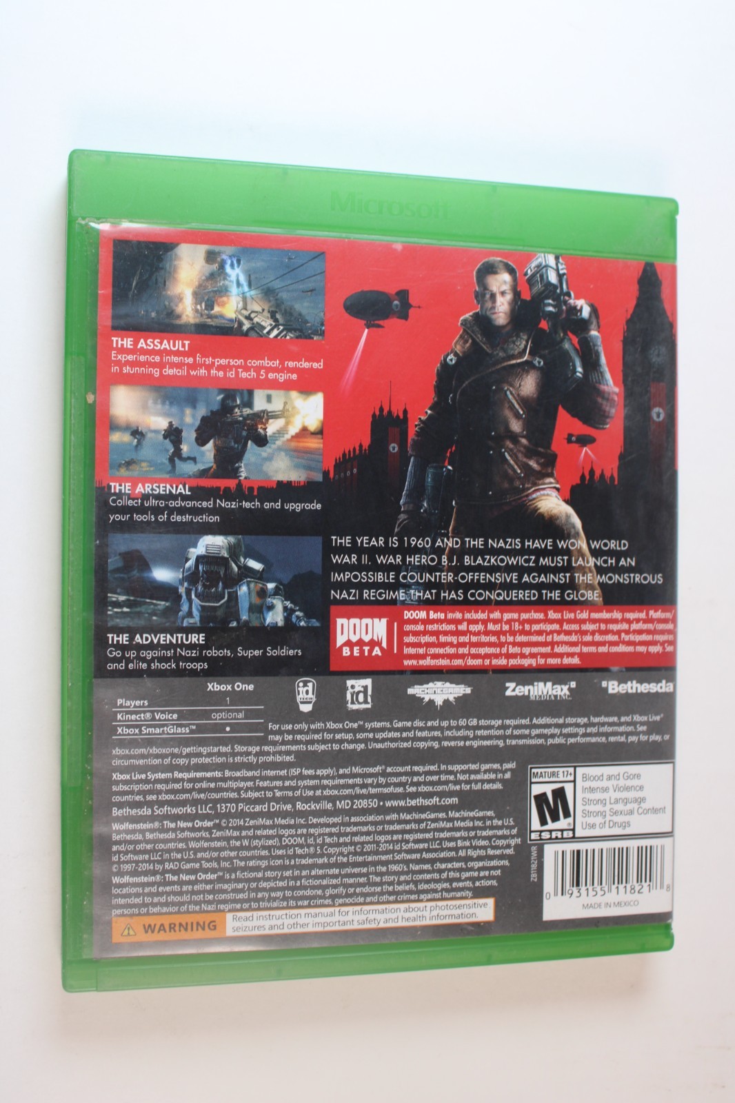Wolfenstein The New Order (Microsoft Xbox One) Authentic, tested/works great