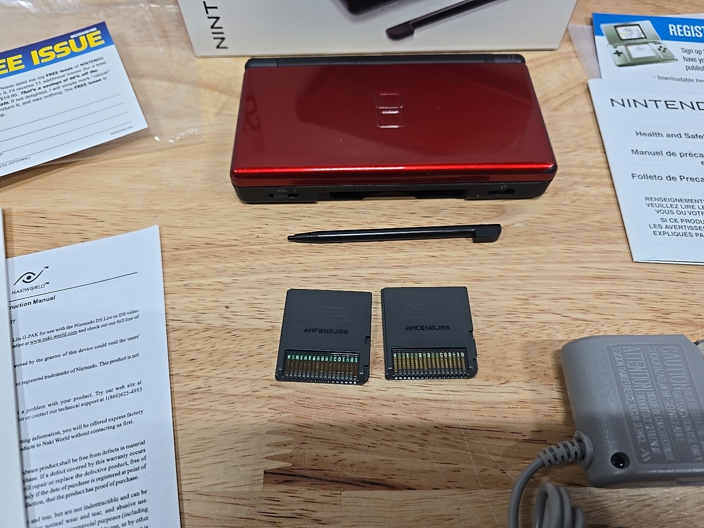 Nintendo DS Lite Crimson Red/Black Handheld Complete W/ Box Tested CIB +2 Games