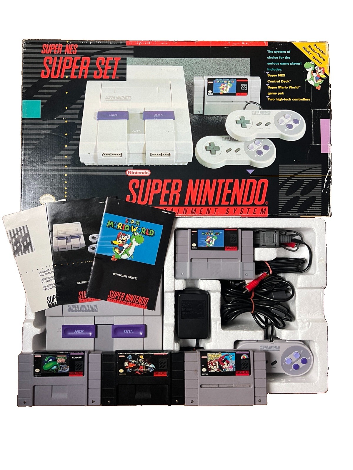 SNES Super Set Super Mario World MINT Complete, Tested, Working CLEAN & 3 Games