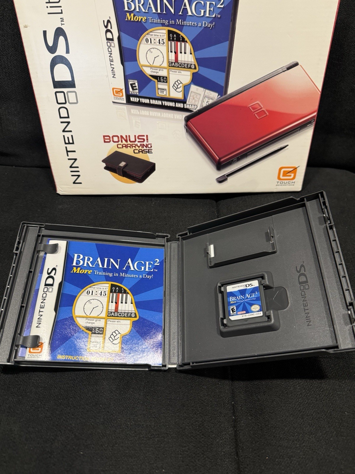 Nintendo DS Lite Brain Age 2 Bundle with Carrying Case Crimson Red