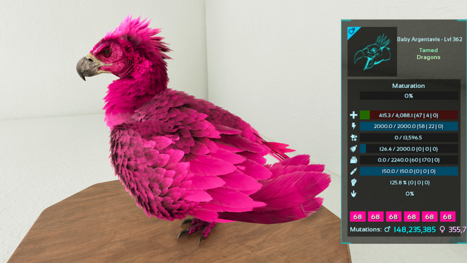 🔥ARK Survival Ascended OFFICIAL PVE – PAIR ADULT DINOS PINK TOP STATS