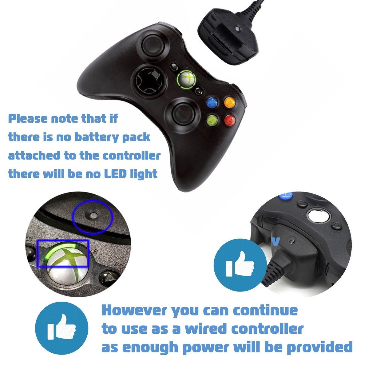2 For Xbox 360 Black Wireless Controller USB Charging Cable Replacement Charger