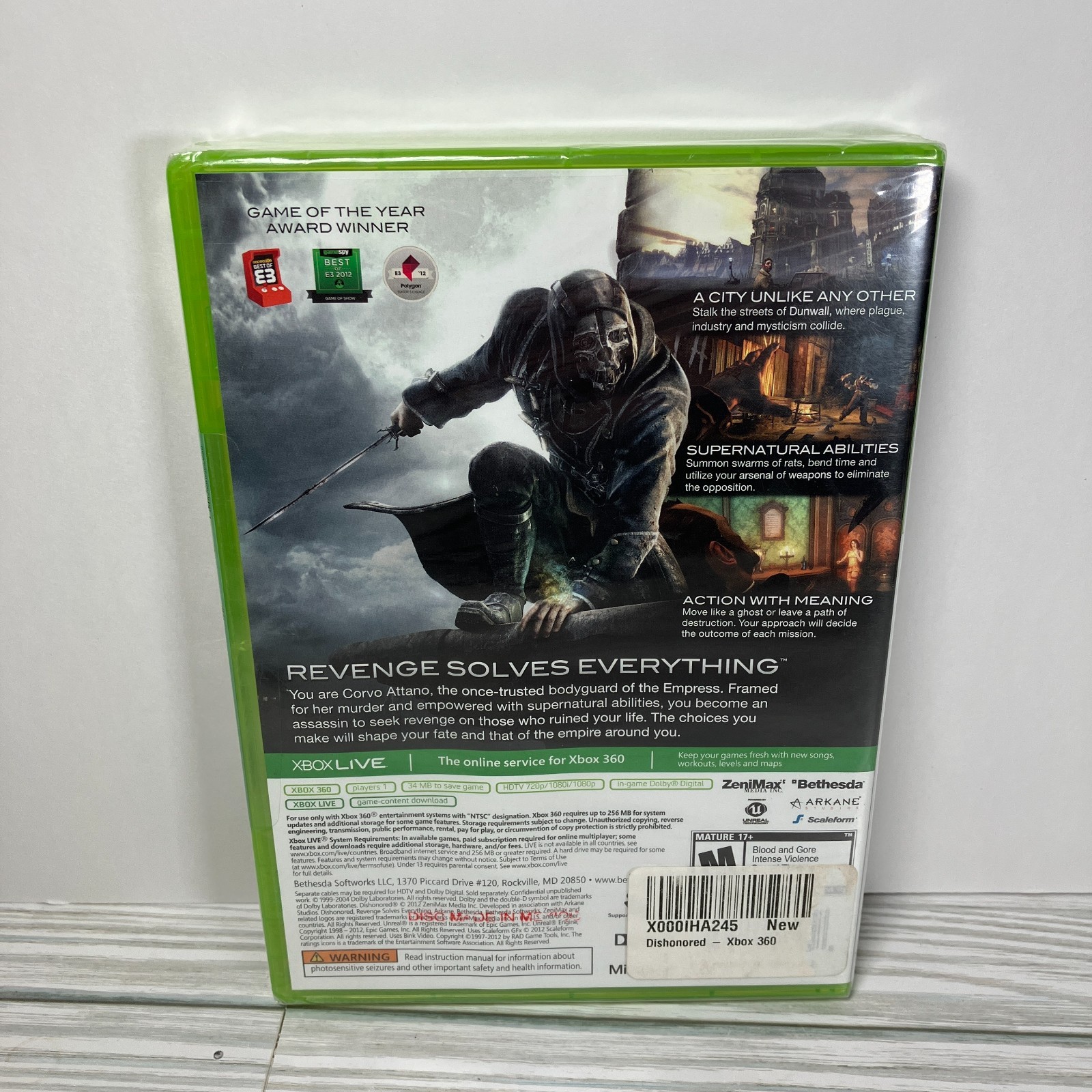 Dishonored (Microsoft Xbox 360 Platinum Hits) New Sealed