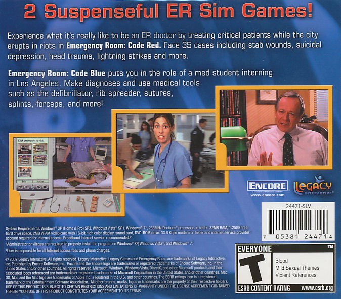 Emergency Room CODE RED + CODE BLUE – 2x ER Medical Doctor Sim PC Games – NEW!