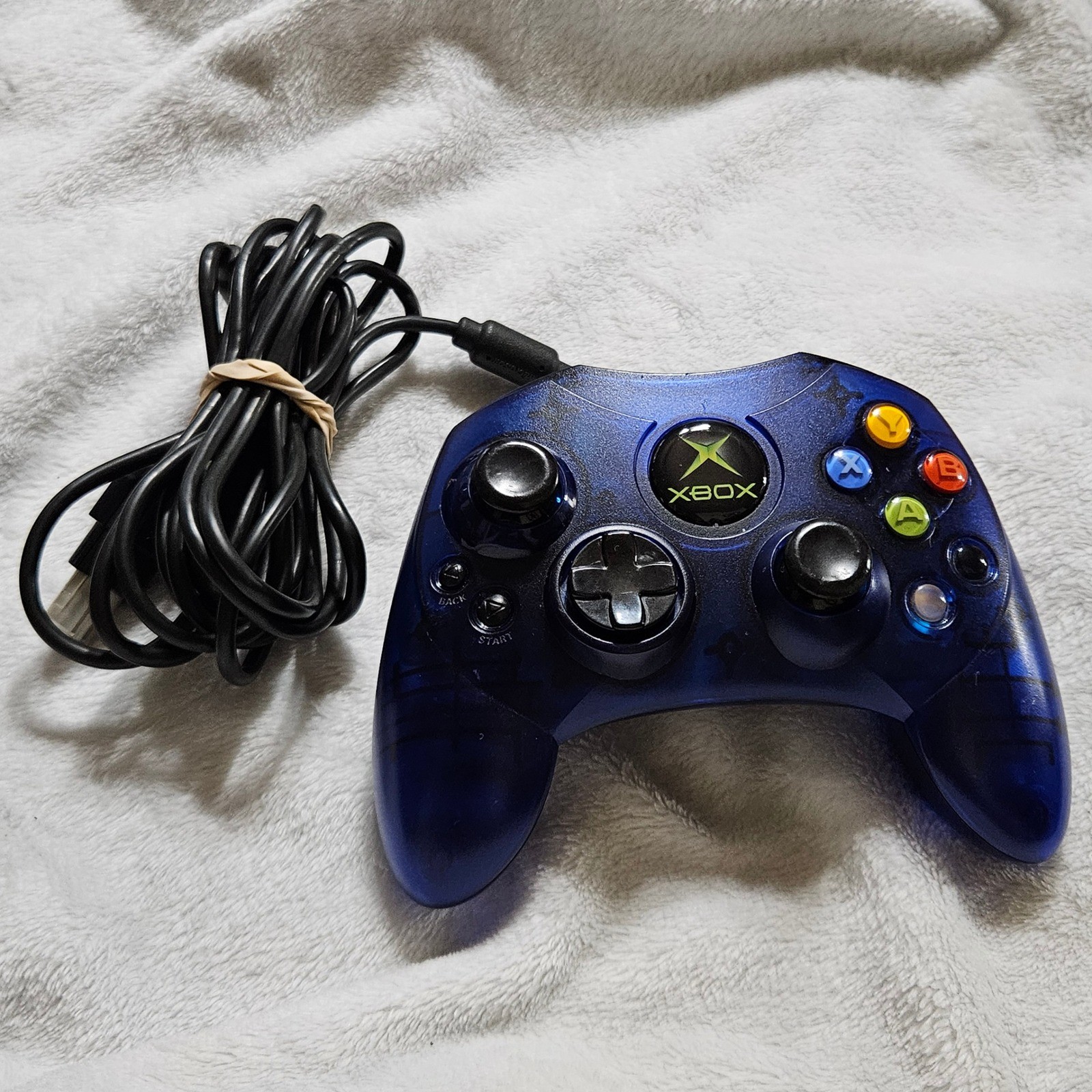 Vintage Microsoft Xbox Controller S Translucent Blue Wired Gamepad X09-64241-01