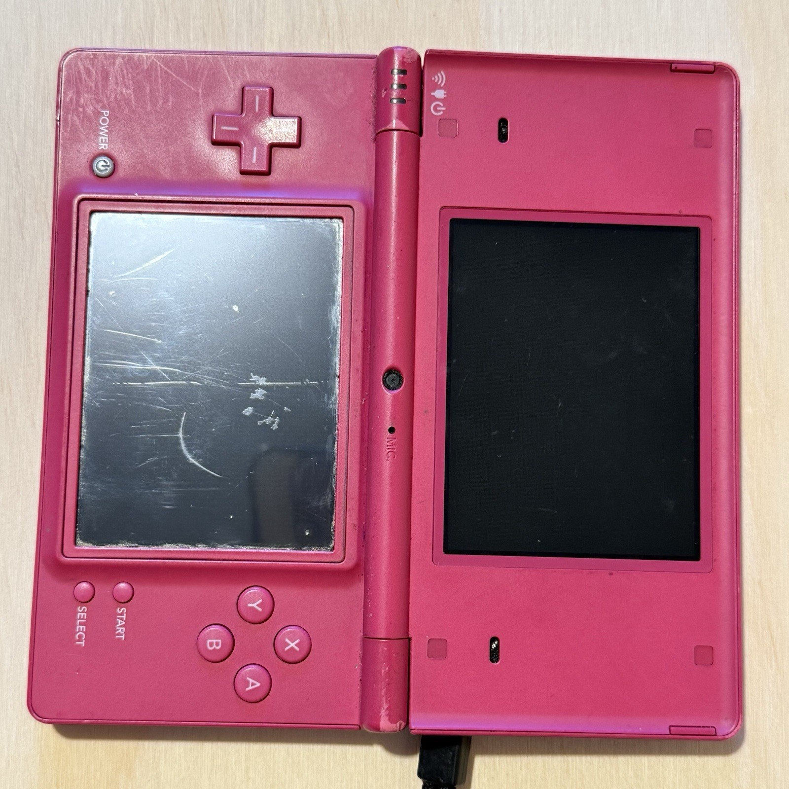 Nintendo DSi Console Hot Pink No Charger Tested Good Loose Top Hinge Read Info!