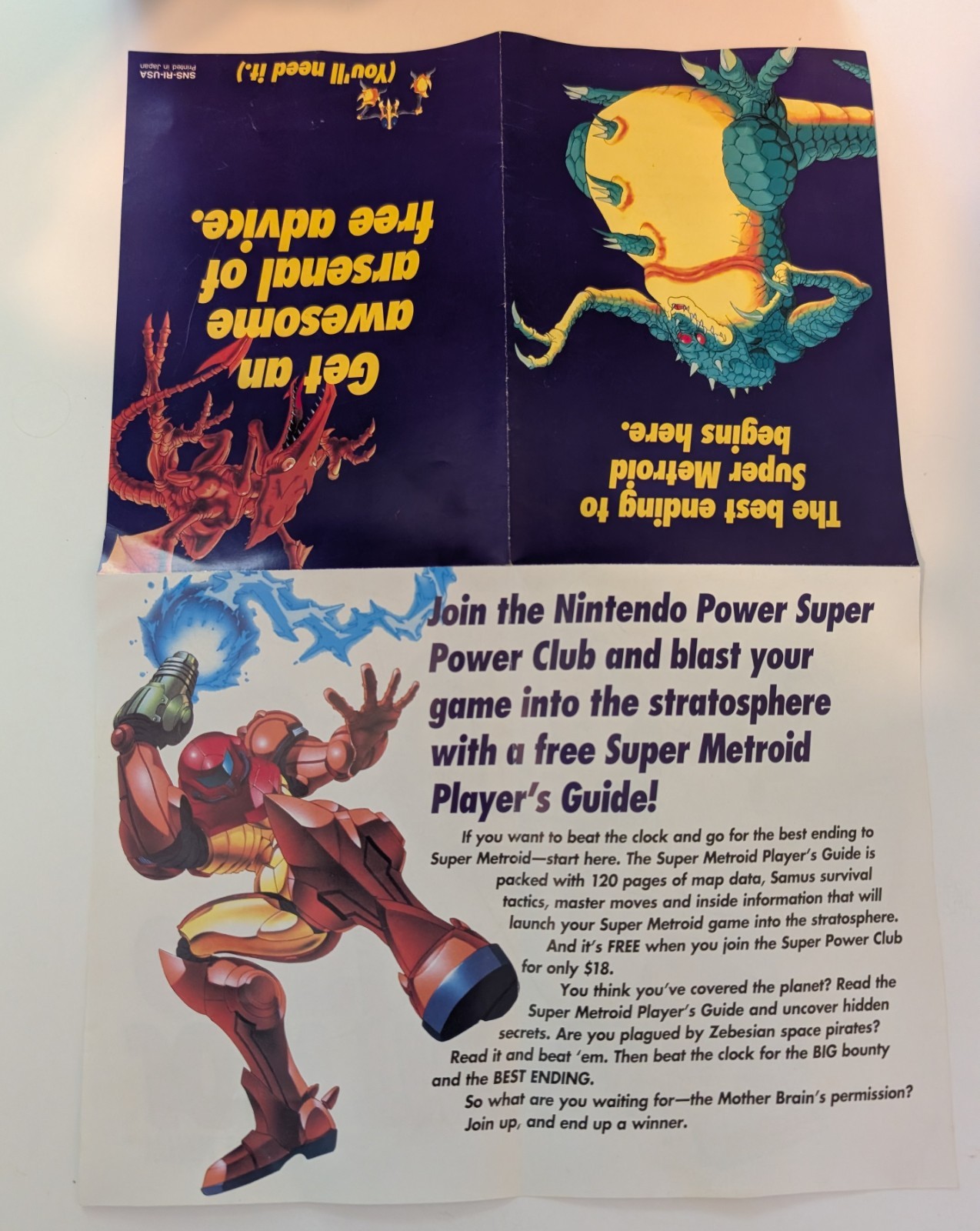 Super Metroid (Super Nintendo SNES 1994) Players Guide Offer Insert Only