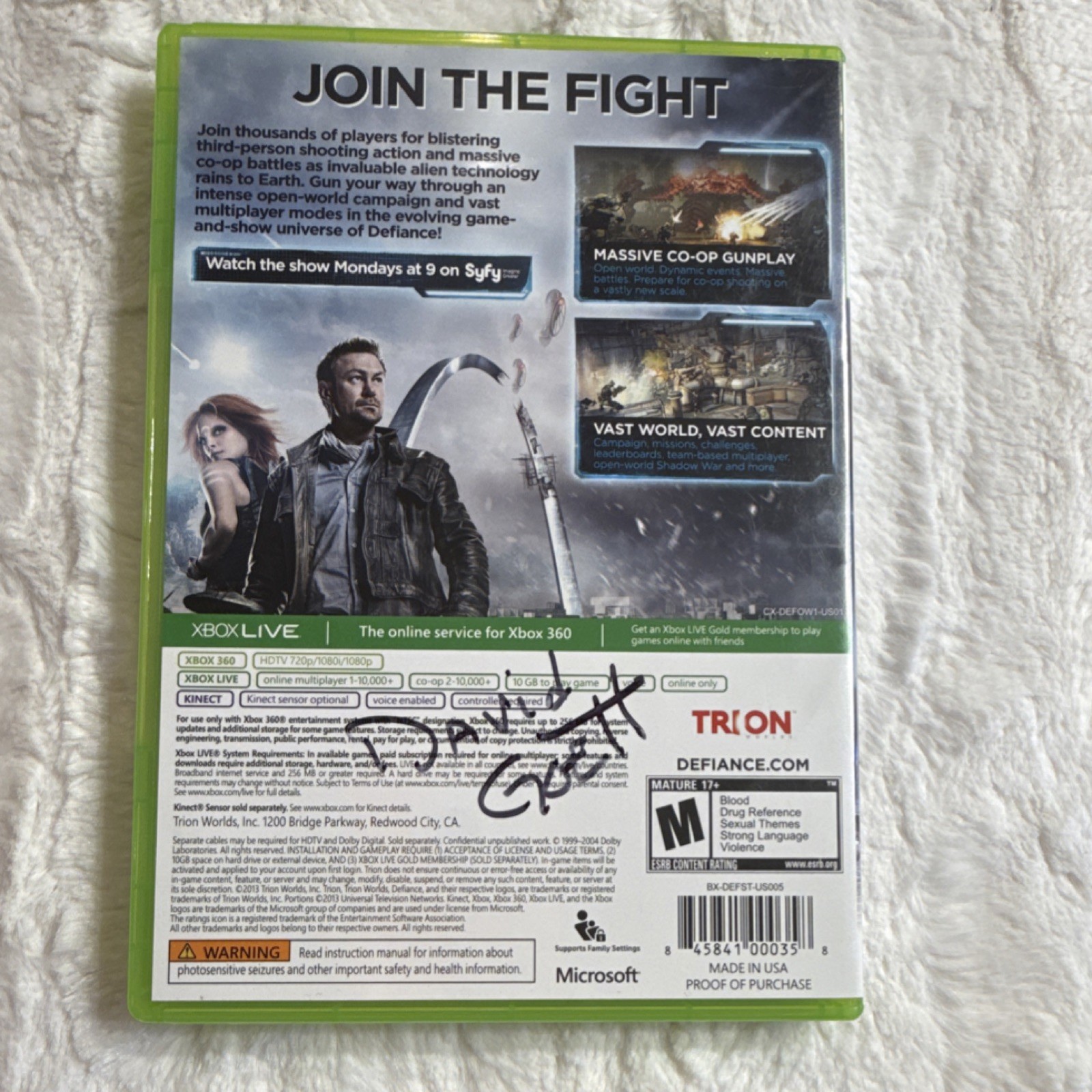Trion Worlds Defiance Xbox 360 NTSC-U/C M 2013 Shooter Action Online Co-op