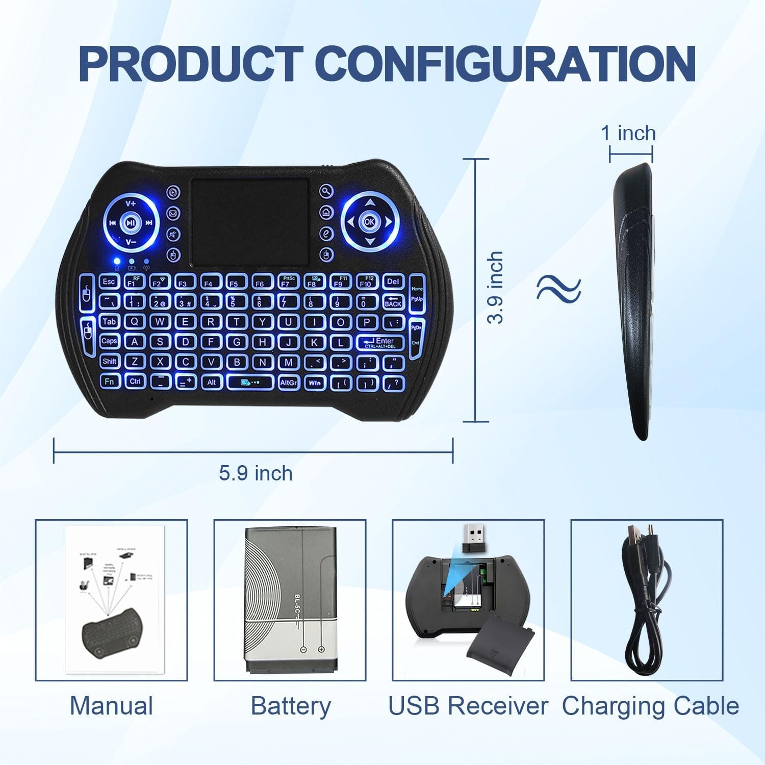 EASYTONE Backlit Mini Wireless Keyboard with Touchpad Mouse Combo Black
