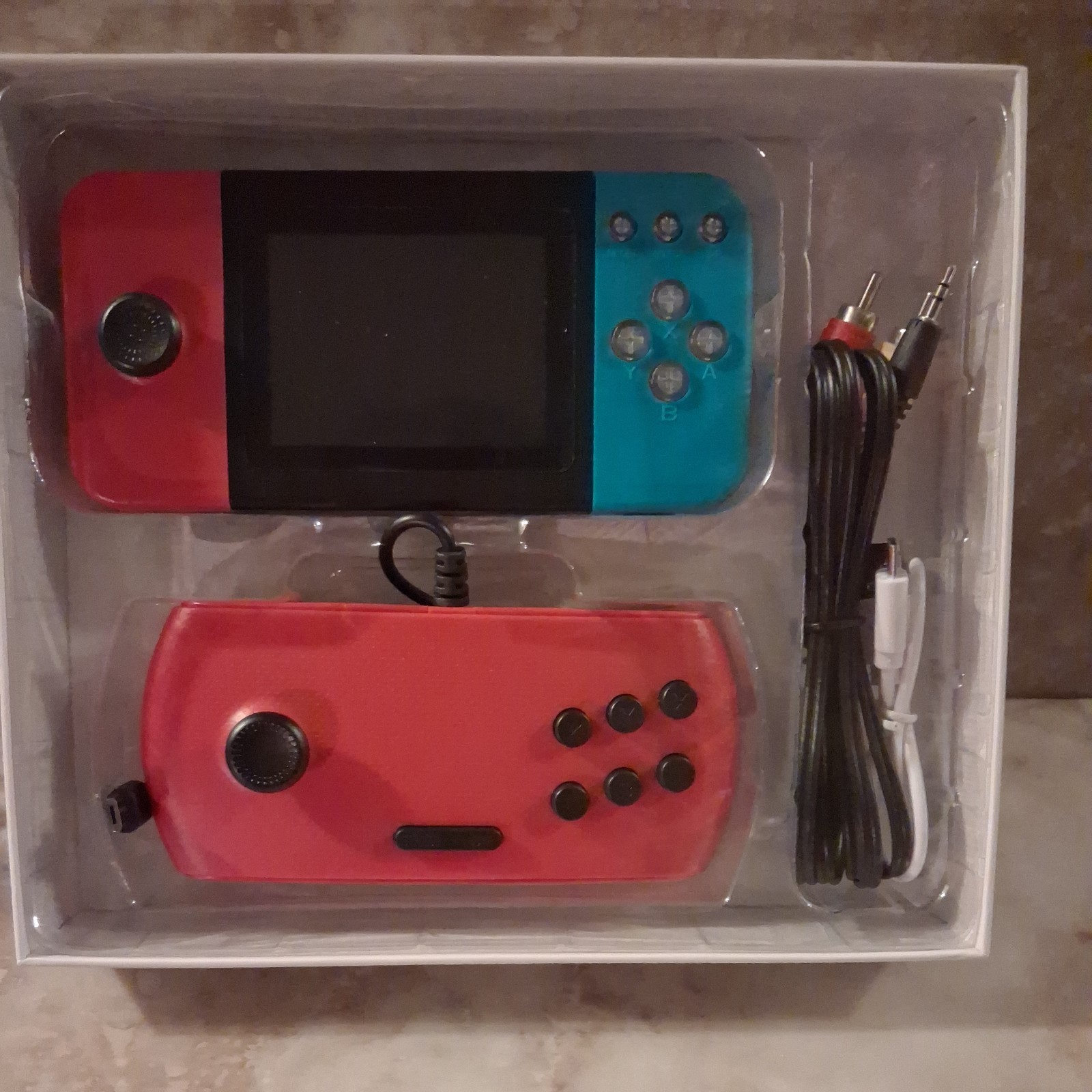 D20S 500-in-1 Handheld Game System, Built-in Games, TV Output, Red/Blue/Black