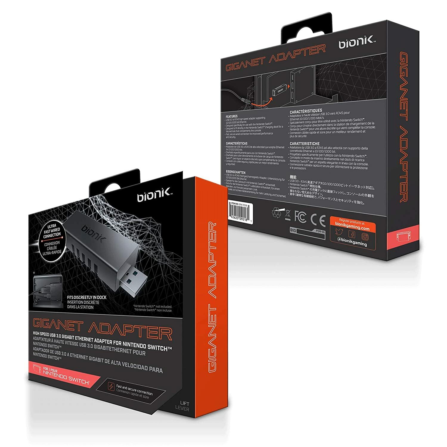 Bionik Giganet USB Ethernet Gigabit 10/100/1000 LAN Adapter for Nintendo Switch