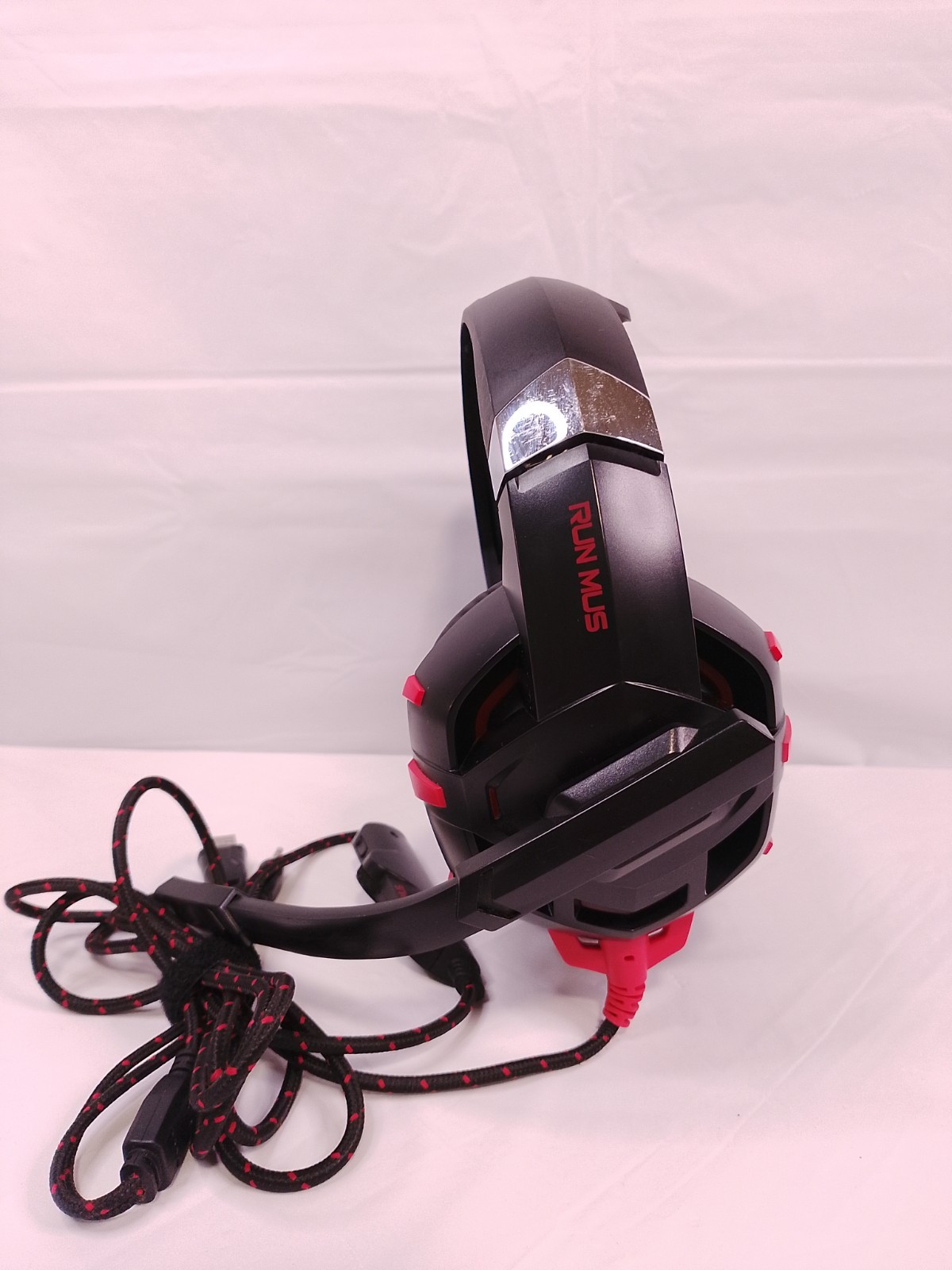 RUNMUS K2 Pro Gaming Headset, Noise Cancelling Mic, USB/3.5mm, Black/Red