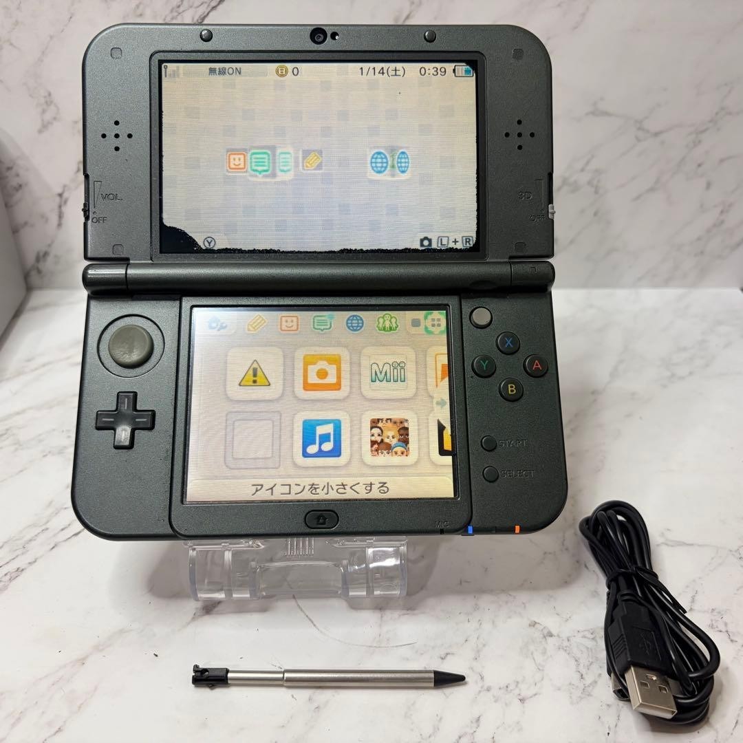 New Nintendo 3DS LL XL Black Console Tested Working Japan w/ Stylus Charger