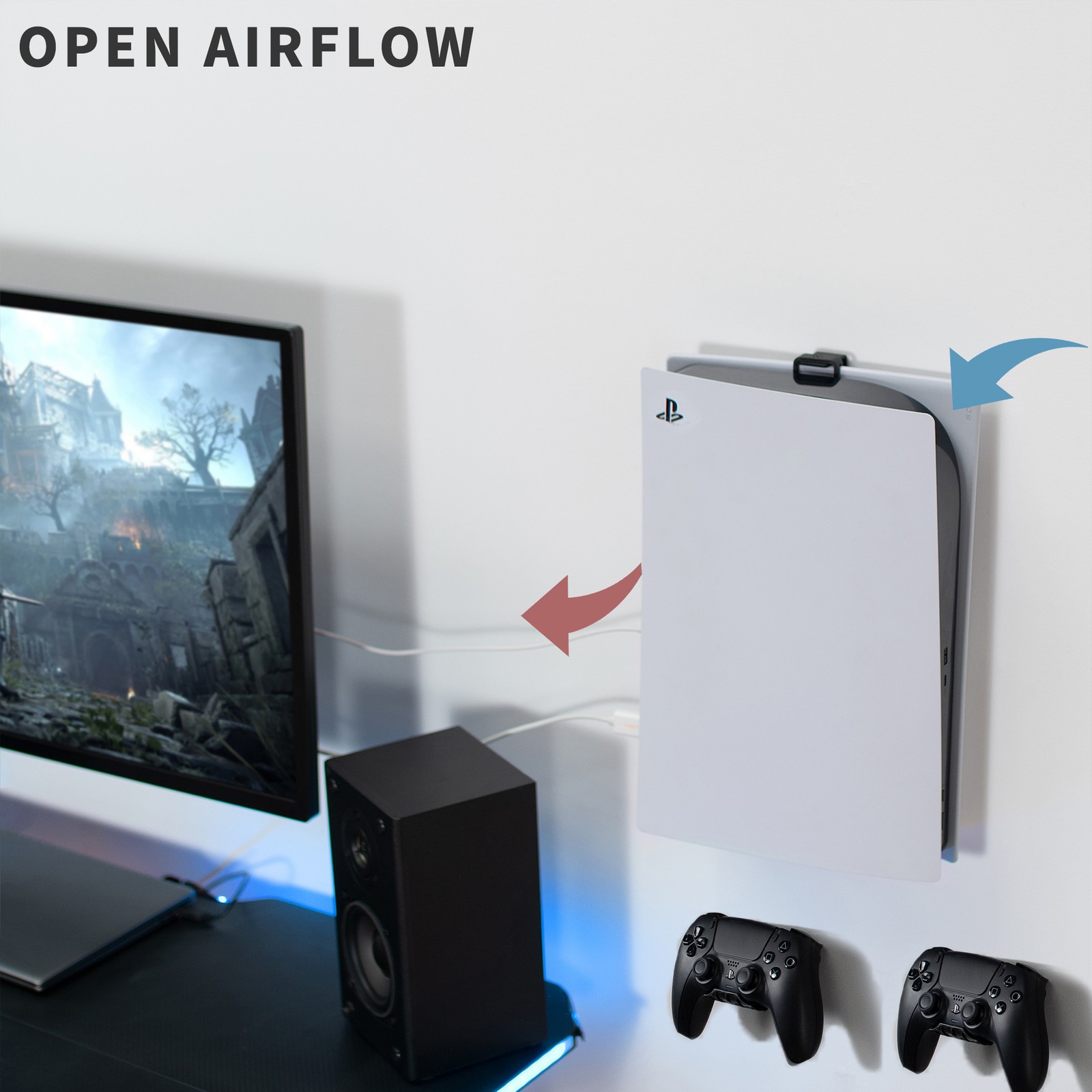 VIVO Black Steel Wall Mount Designed for PS5 Console, 2 Controller Mounts