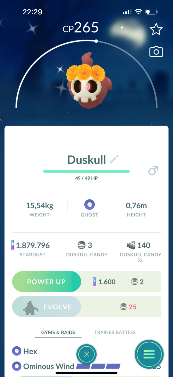 Shiny Duskull wearing a cempasúchil crown – Tr-de 20k stardust
