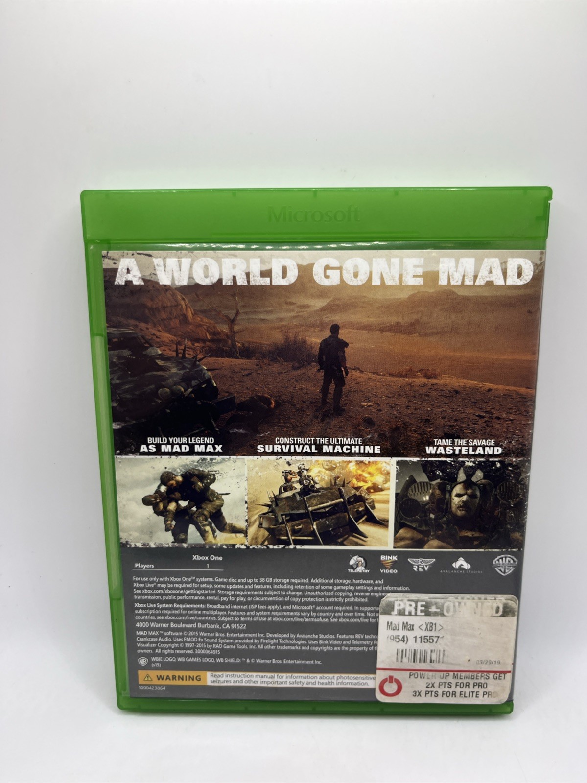 WB Games Mad Max Microsoft Xbox One 2015 M NTSC-U/C Manual Included
