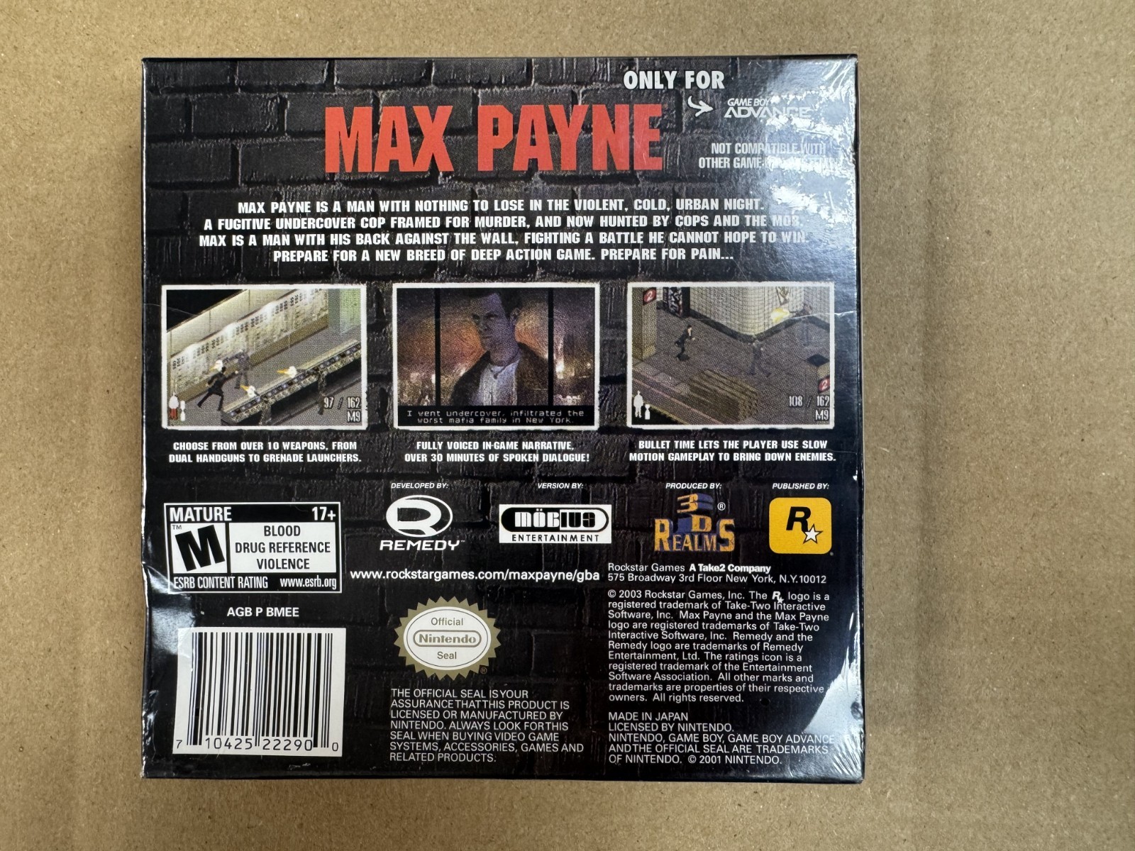 Max Payne Nintendo Game Boy Advance GBA New Factory Sealed