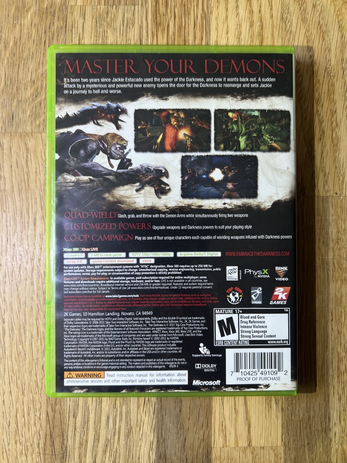 The Darkness II (Microsoft Xbox 360, 2012) Complete