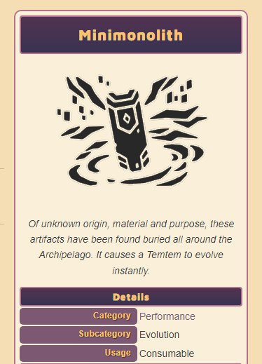 TemTem Minimonolith Consumable Item – Instantly Evolve Your TemTem!