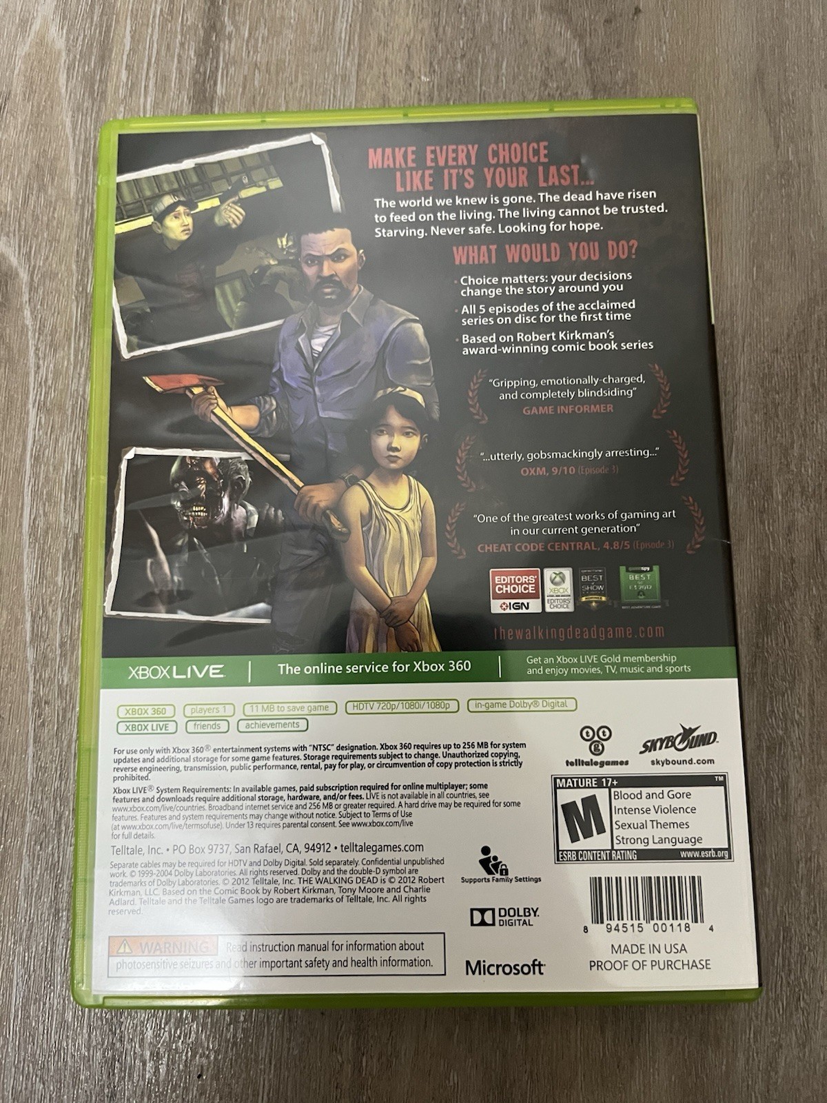 The Walking Dead: A Telltale Games Series (Microsoft Xbox 360, 2012) CIB Tested