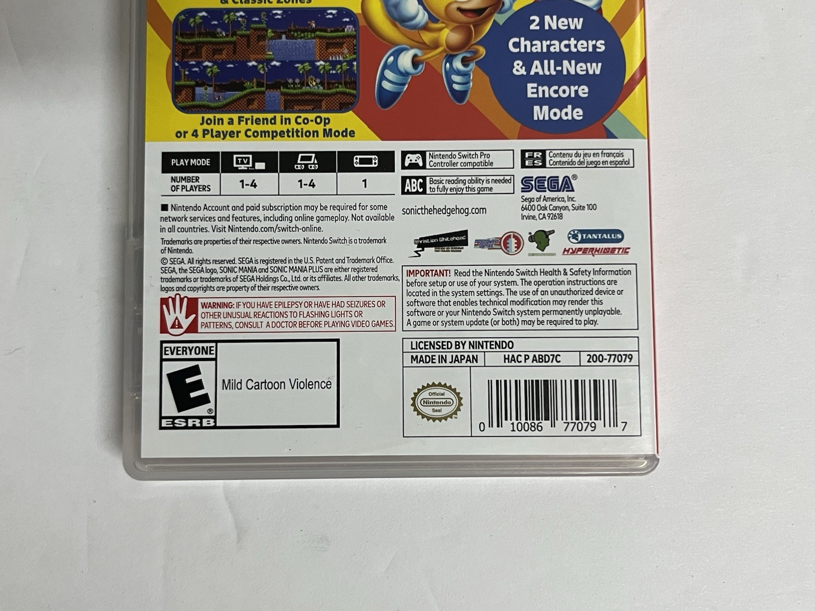 Sonic Mania Plus Nintendo Switch Video Game No Manual Multiplayers TESTED