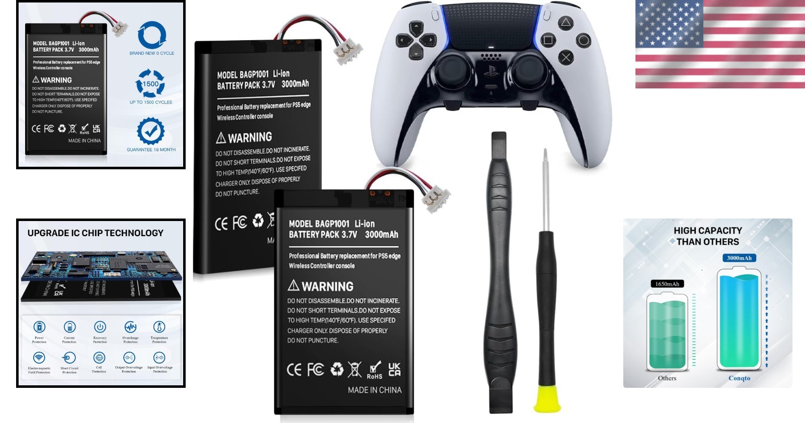 2 Pack 3000mAh Battery for Sony PlayStation Dualsense Edge Controller, Upgrad…