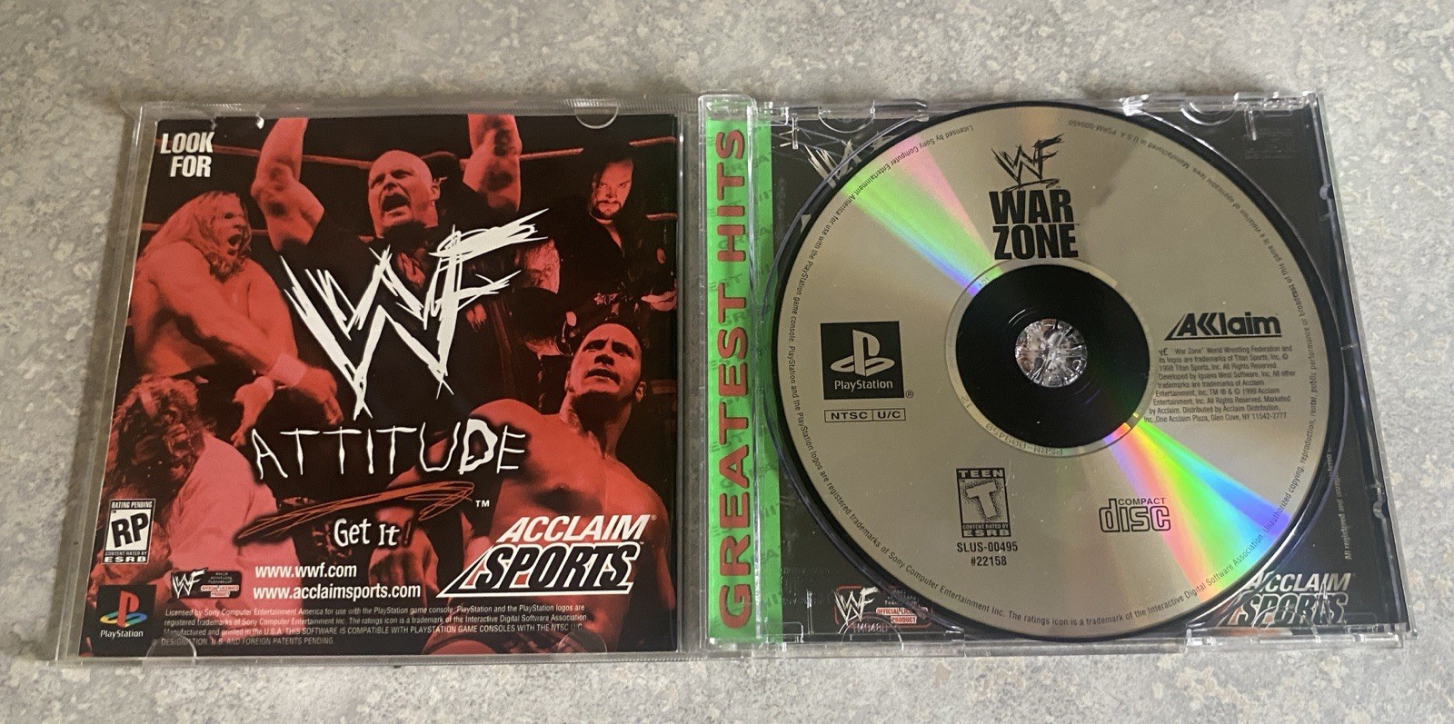 WWF Warzone Greatest Hits PS1 PlayStation 1 Complete CIB Clean Working Disc