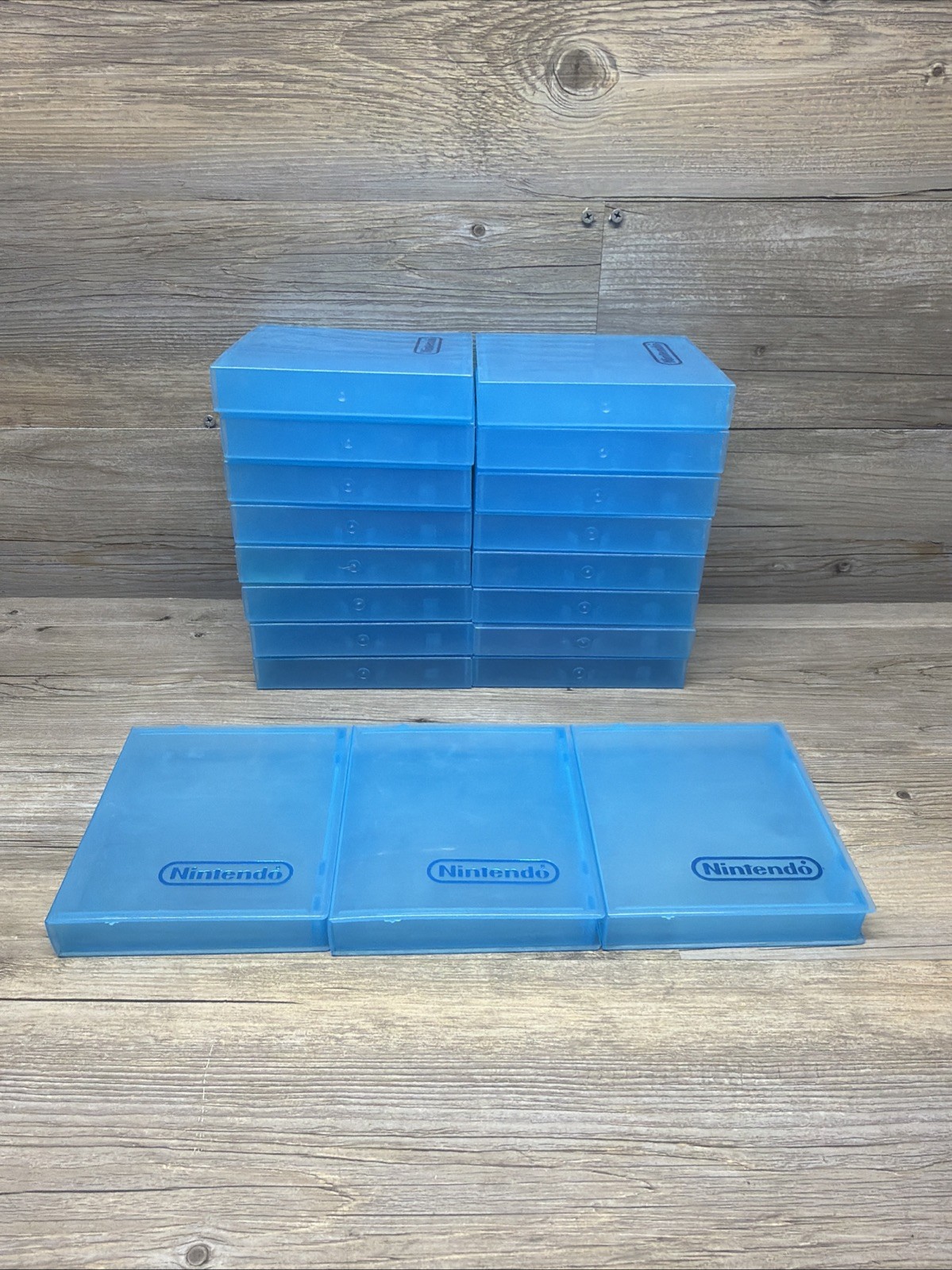19x Vintage NES Nintendo Hard Clamshell Clear Blue Plastic Rental Game Case