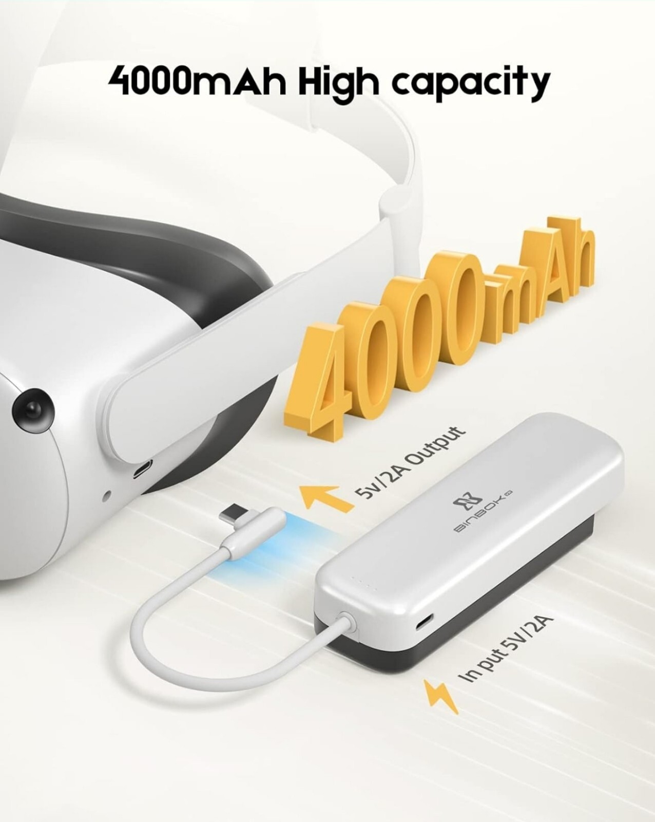 BINBOK VR Battery Pack for Meta Quest 2,4000mAh Head Strap Battery Pack Only