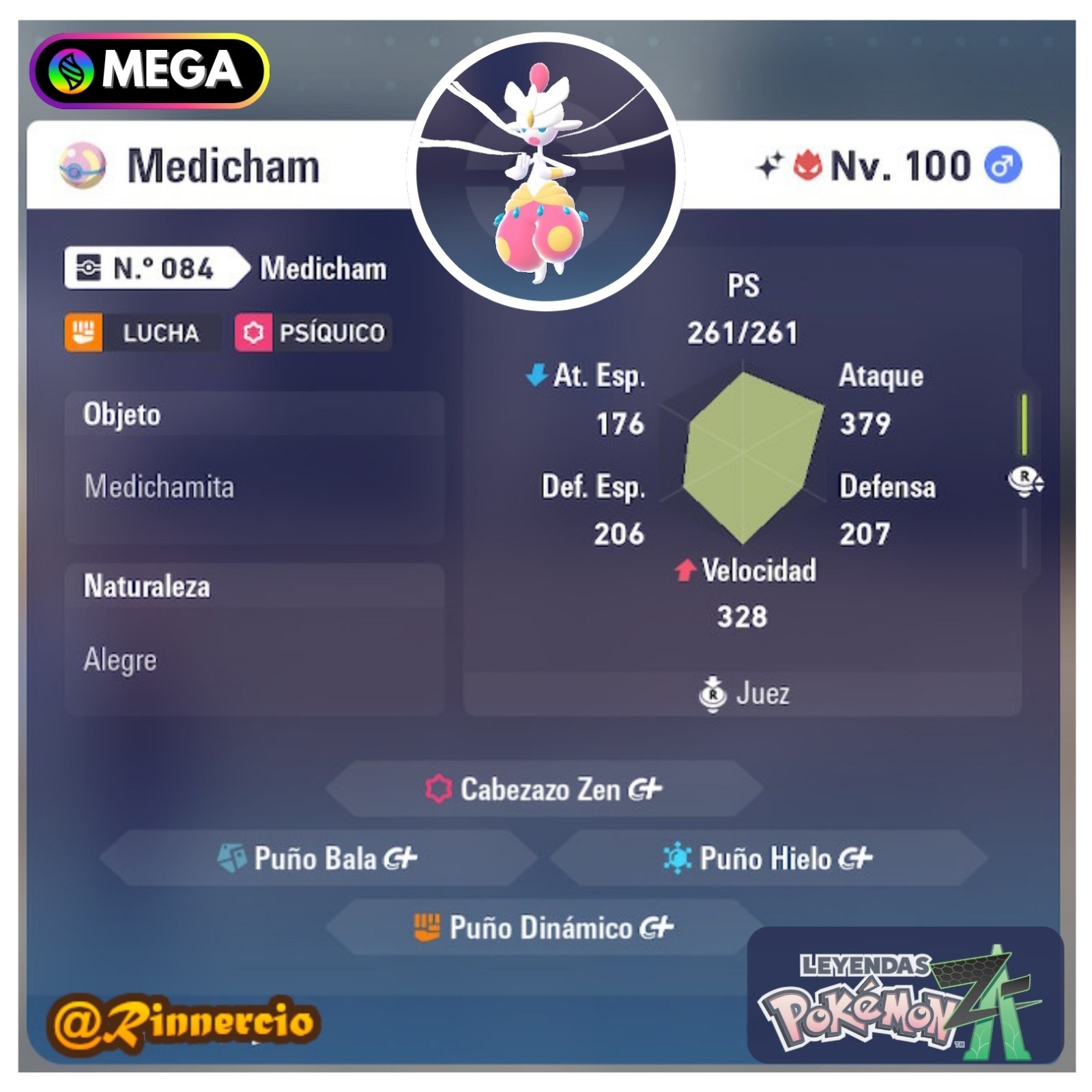 MEGA Medicham Shiny Alpha 6IVs Competitive Pokemon ZA Legends + Free Masterball