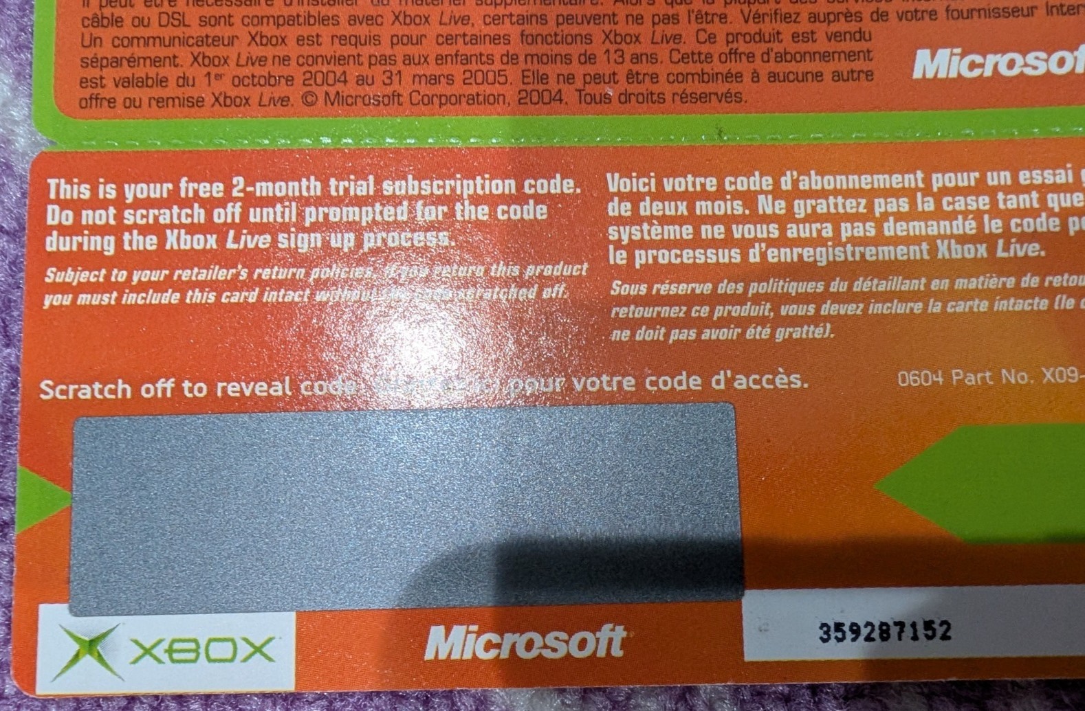 Brand New Microsoft Xbox Live 2 Month Free Trial Code Scratch Card! Expired!