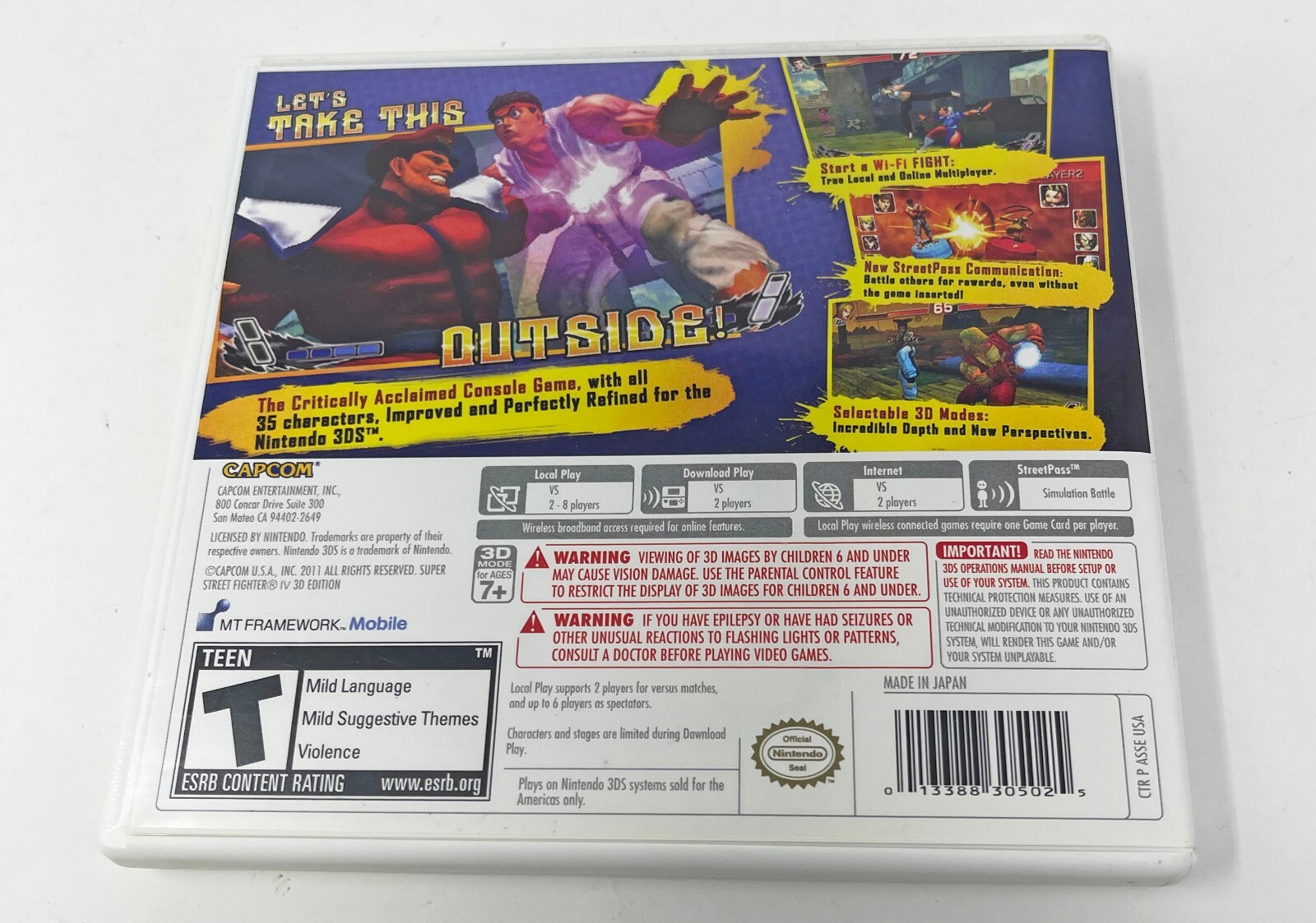Empty Case Super Street Fighter IV 3D Edition No Game 3DS with Manual