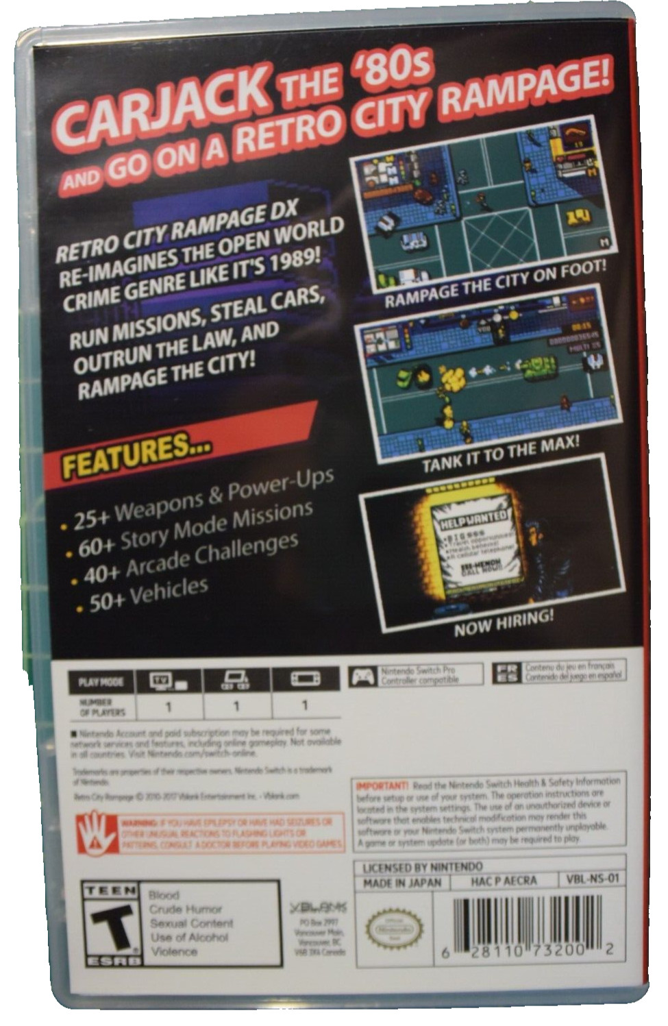 Retro City Rampage DX Nintendo Switch Complete w/ Manual
