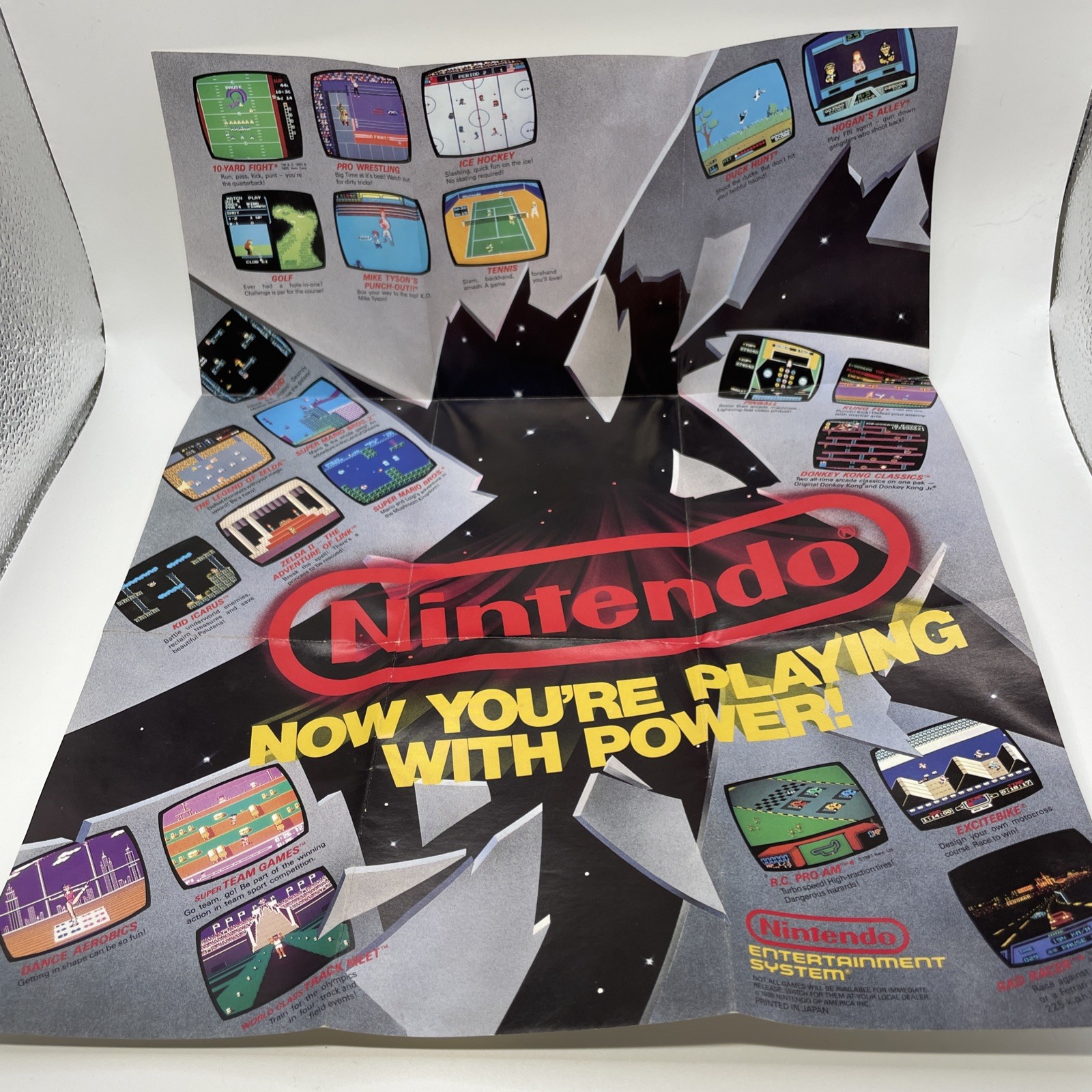 Vintage 1988 Nintendo NES Promotional Poster Fold Out Insert Multiple GamesShown