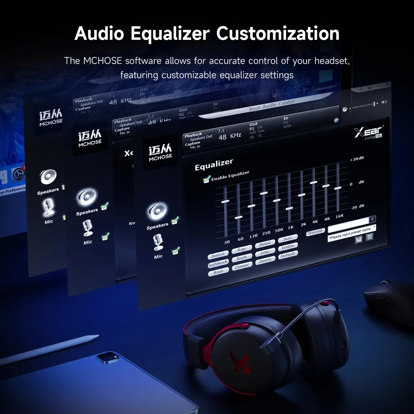 MCHOSE V9 Pro Wireless Gaming Headset 7.1 Surround Sound 250Hr Battery PS5 PC