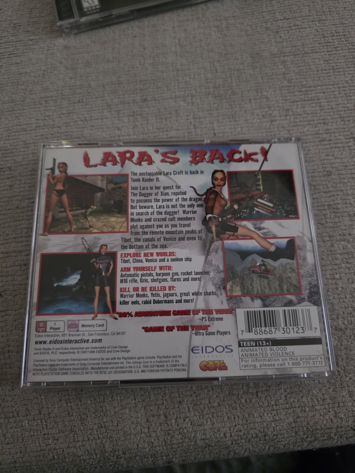 TOMB RAIDER II SONY PS1 1998 BLACK LABEL TESTED WORKING! CIB W/REGISTRATION CARD