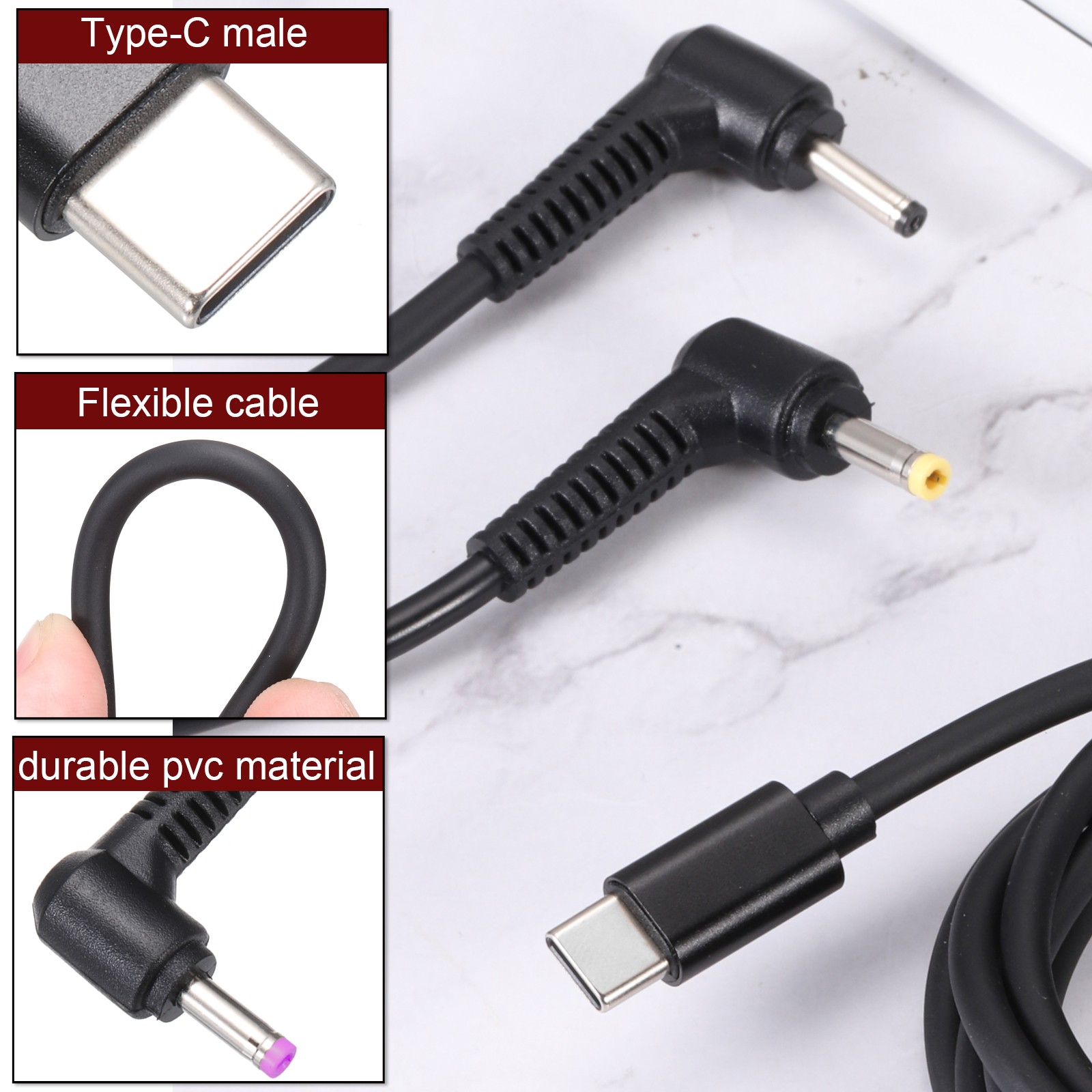 5FT USB C to DC PD Power Fast Charging Cable, 4.8mmx1.7mm 60W/20V(Black)