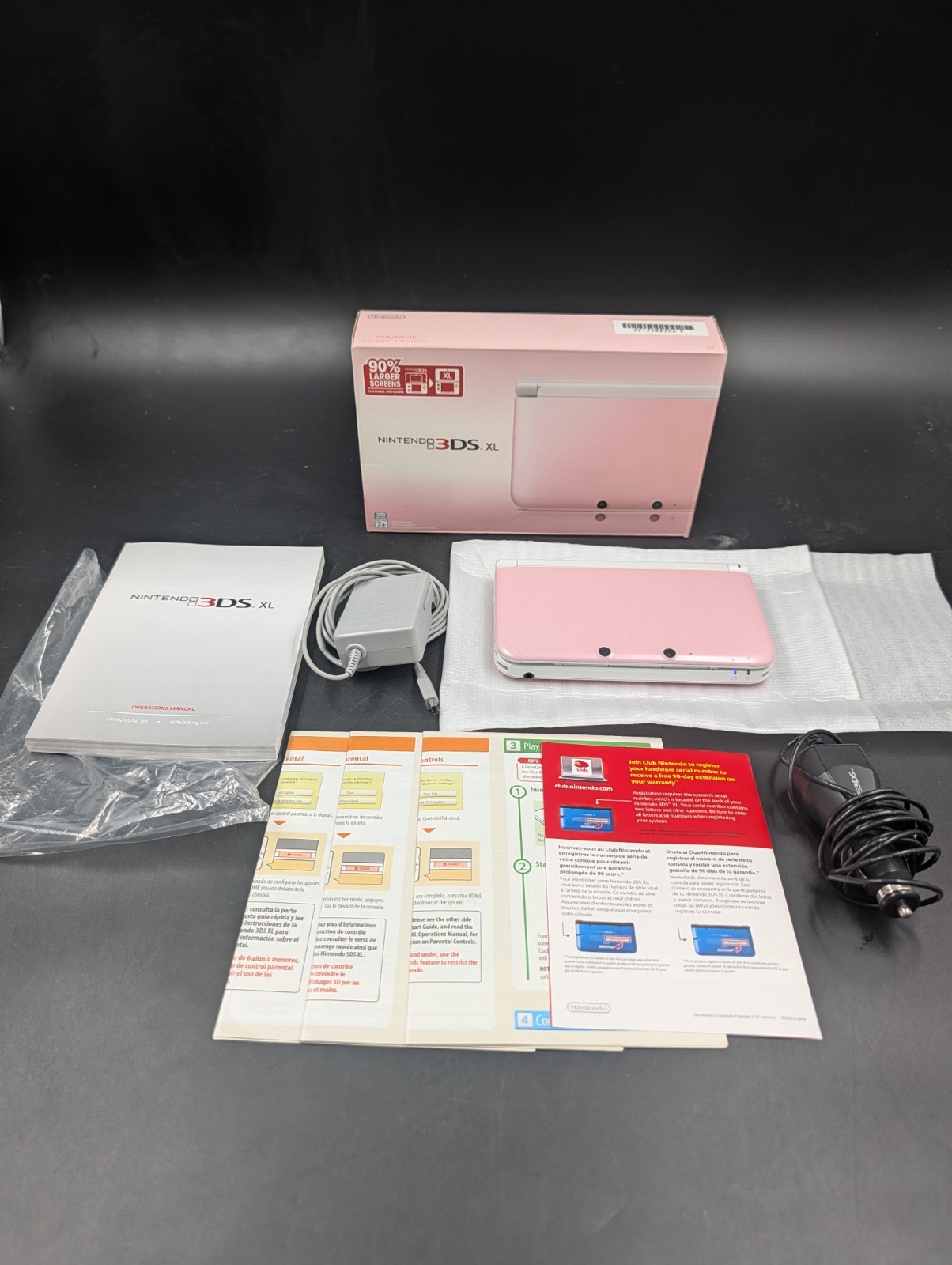 Nintendo 3DS XL Pink White Handheld Console CIB Matching Serials US