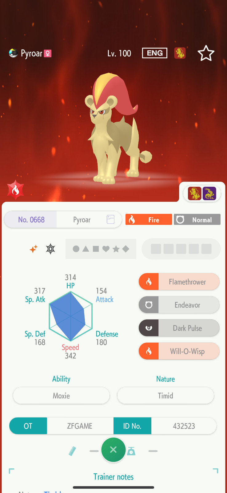 ✨6IV SHINY Pyroar Female + EVS🚀 POKEMON HOME✨Champions✨Online delivery⚡